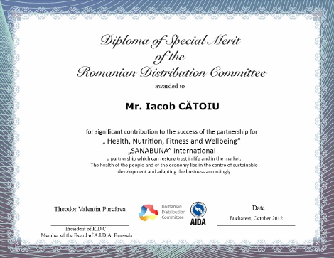 Iacob CĂTOIU, Diploma of Special Merit